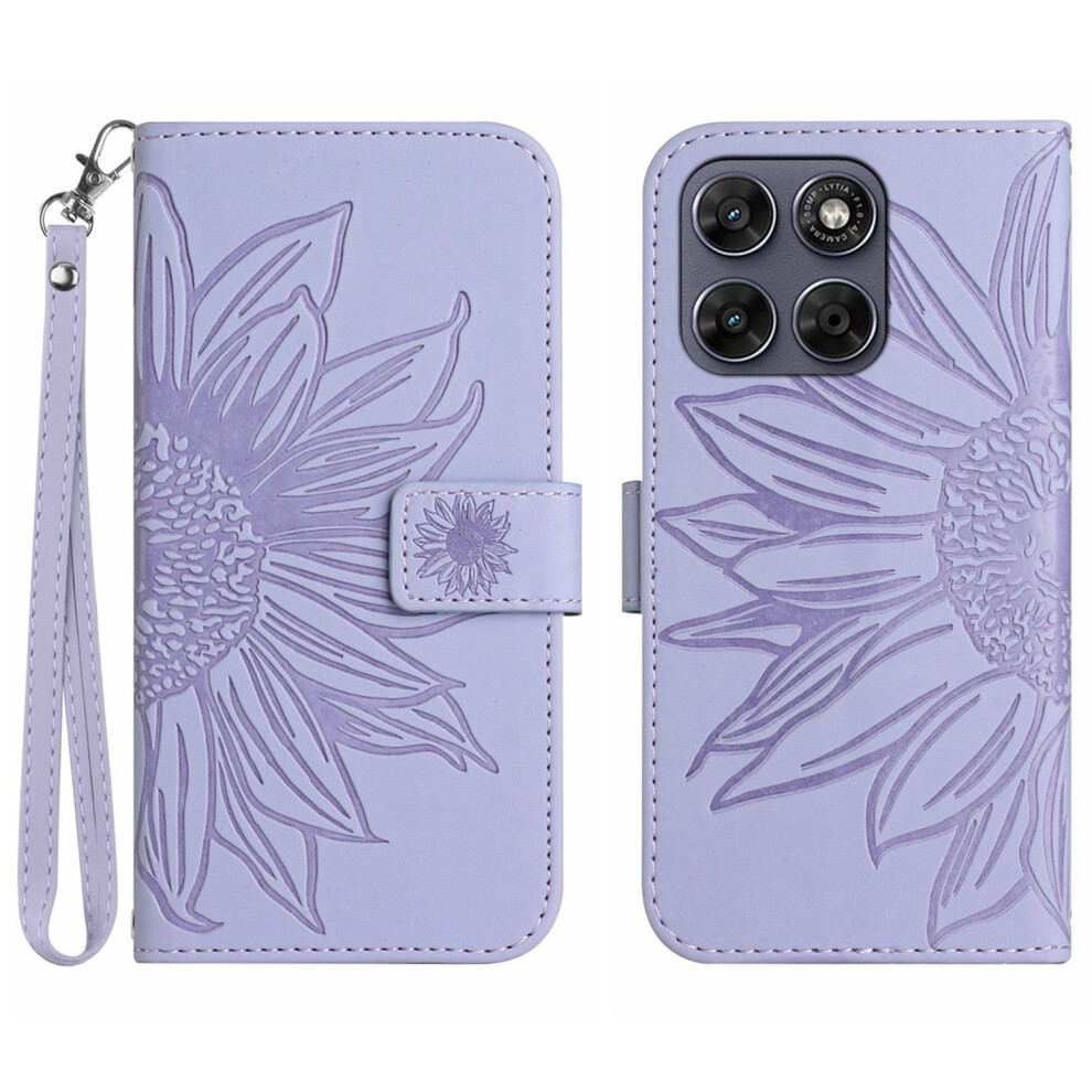 (Light ) Phone Cover For Motorola Moto G77 5G / Motorola Moto G67 5G Case Sunflower Imprint Leather Wallet Ph Purple 6914298397978