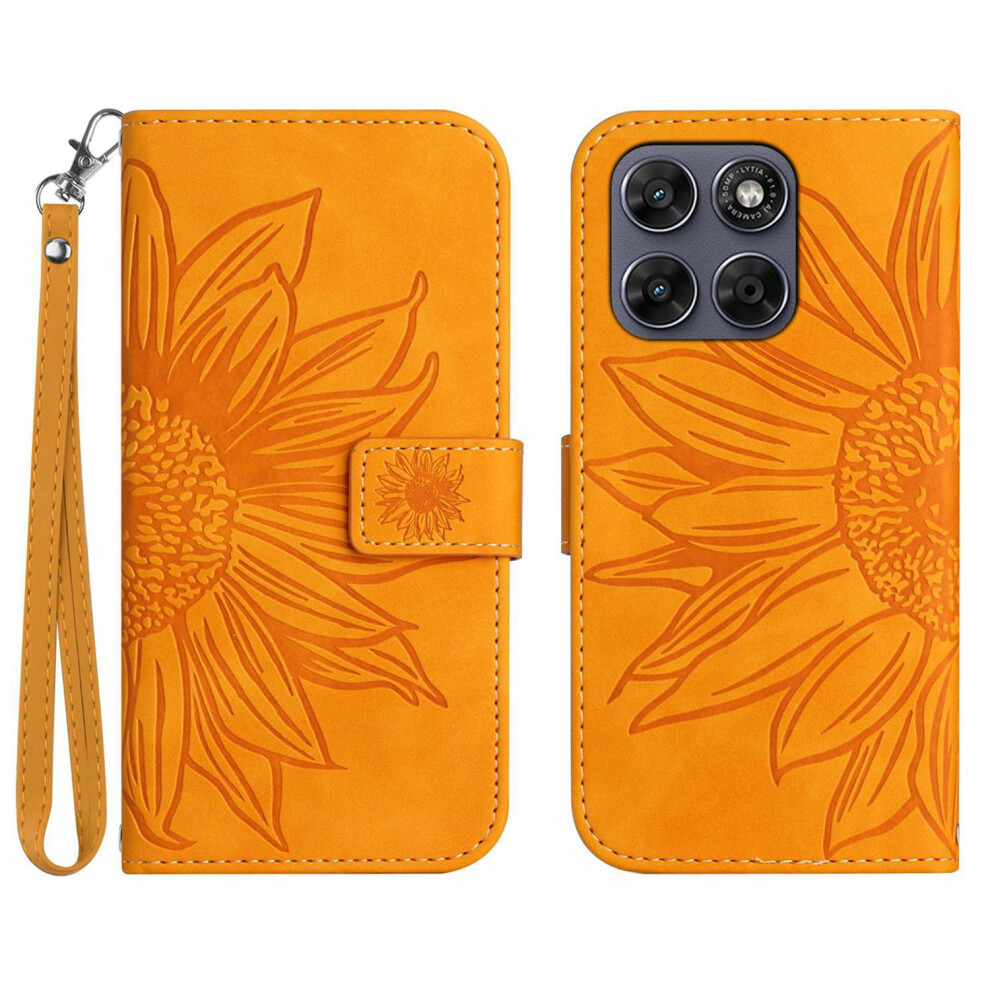 (Yellow) Phone Cover For Motorola Moto G77 5G / Motorola Moto G67 5G Case Sunflower Imprint Leather Wallet Ph Yellow 6914290689163