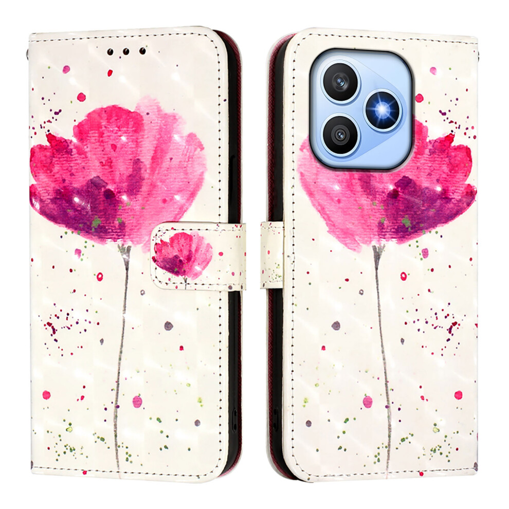 (Flower) Phone Cover For Honor X8d 4G Leather Case Pattern Printing Wallet Stand Mobile Cover With Strap 6914290411788