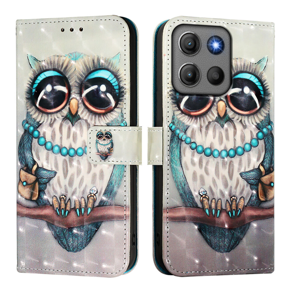 ( Owl) Phone Cover For Motorola Moto G17 Power 4G / G17 4G / G15 4G / G15 Power 4G Leather Case Pattern Pri Grey 6914293443427