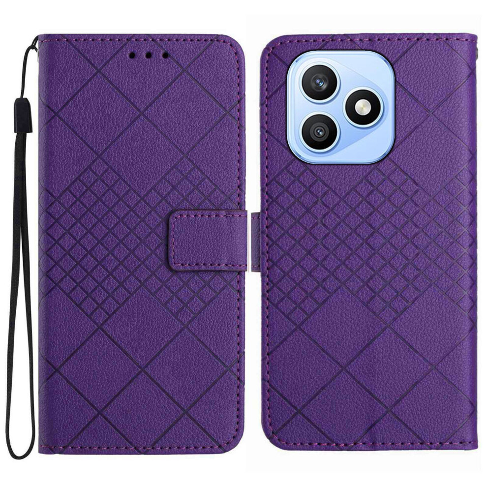 (Dark ) Phone Cover For Honor X8d 4G Case Wallet Imprint Pu Leather Flip Folio Phone Cover Purple 6914292815751