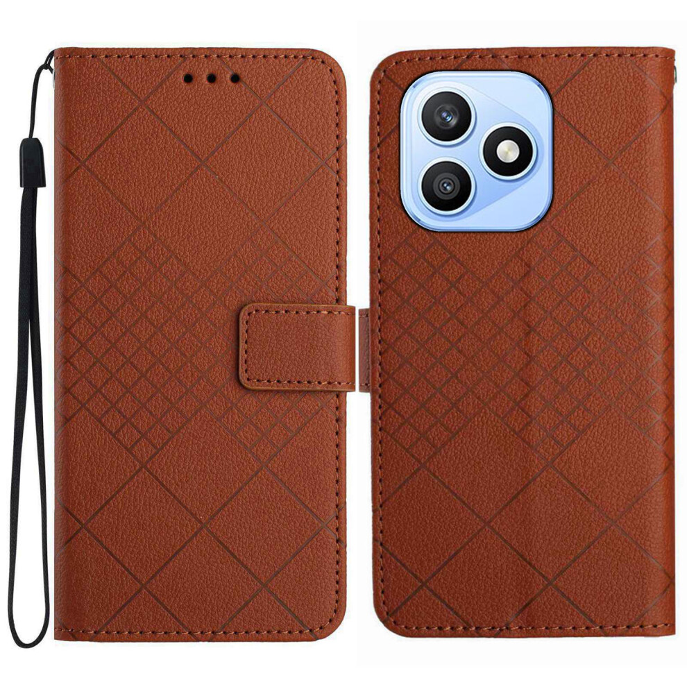 (Brown) Phone Cover For Honor X8d 4G Case Wallet Imprint Pu Leather Flip Folio Phone Cover Brown 6914296828993