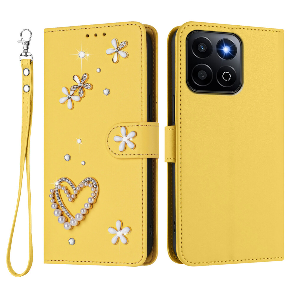 (Yellow) Phone Cover For Honor 400 Smart 4G / Honor X7d 5G / Honor 400 Smart 5G Case Pearls Heart Diamond Flo Yellow 6914299364108