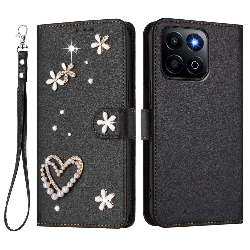 (Black) Phone Cover For Honor 400 Smart 4G / Honor X7d 5G / Honor 400 Smart 5G Case Pearls Heart Diamond Flo Black 6914299211310