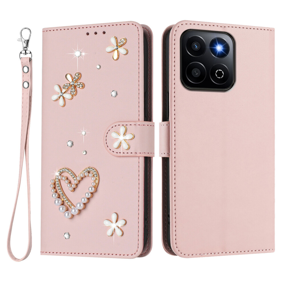 (Pink) Phone Cover For Honor 400 Smart 4G / Honor X7d 5G / Honor 400 Smart 5G Case Pearls Heart Diamond Flo Pink 6914297526027