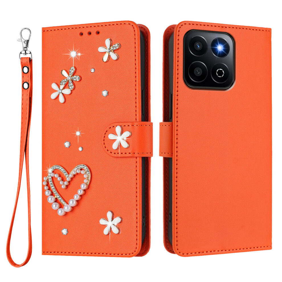 (Orange) Phone Cover For Honor 400 Smart 4G / Honor X7d 5G / Honor 400 Smart 5G Case Pearls Heart Diamond Flo Orange 6914293268709