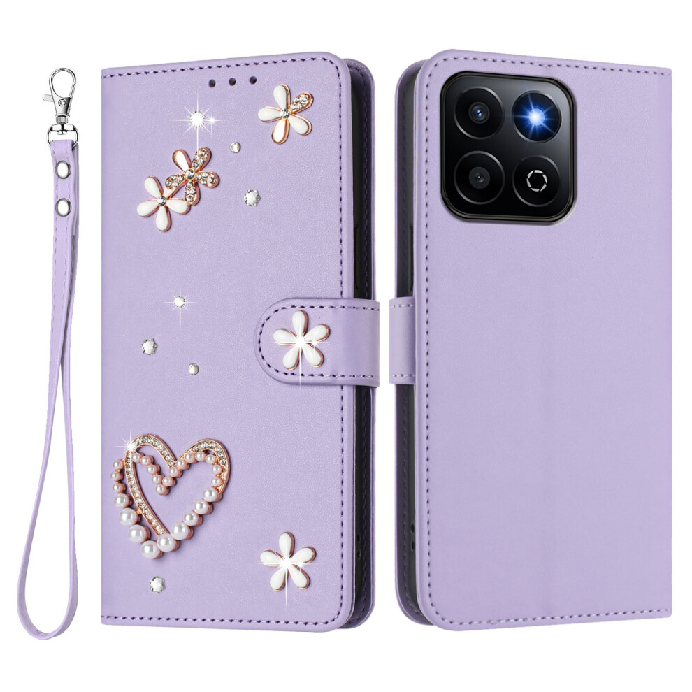 (Light ) Phone Cover For Honor 400 Smart 4G / Honor X7d 5G / Honor 400 Smart 5G Case Pearls Heart Diamond Flo Purple 6914291316853