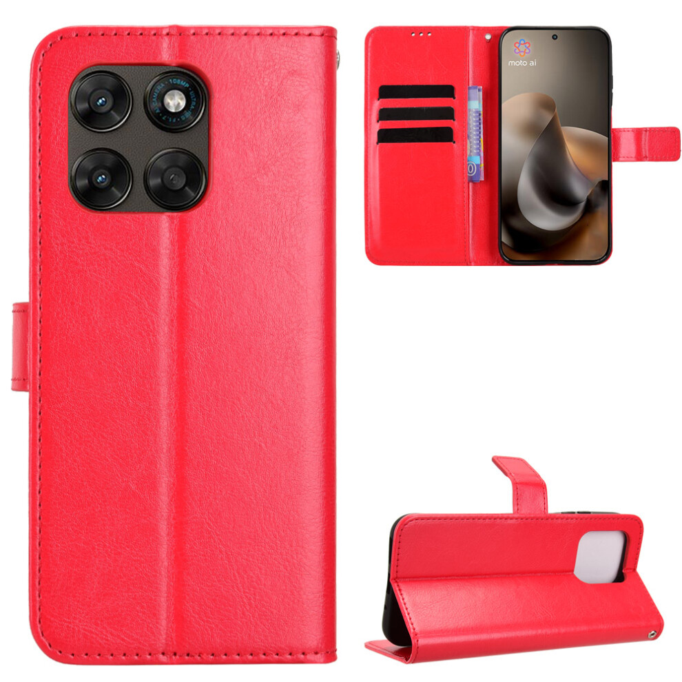 (Red) Phone Cover For Motorola Moto G77 5G / Motorola Moto G67 5G Pu Leather Case With Strap Crazy Horse T Red 6914292677540