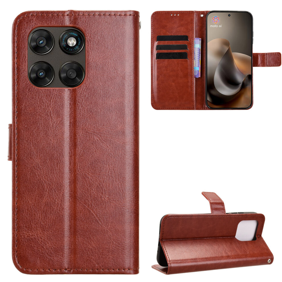 (Brown) Phone Cover For Motorola Moto G77 5G / Motorola Moto G67 5G Pu Leather Case With Strap Crazy Horse T Brown 6914292440854