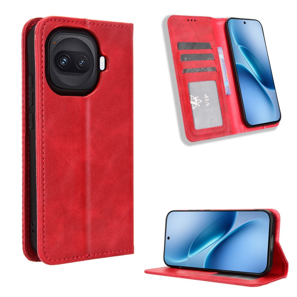 (Red) Phone Cover For Vivo Iqoo 15R / Vivo Iqoo Z11 Turbo 5G Leather Case Wallet Stand Retro Texture Phone Red 6914293190567