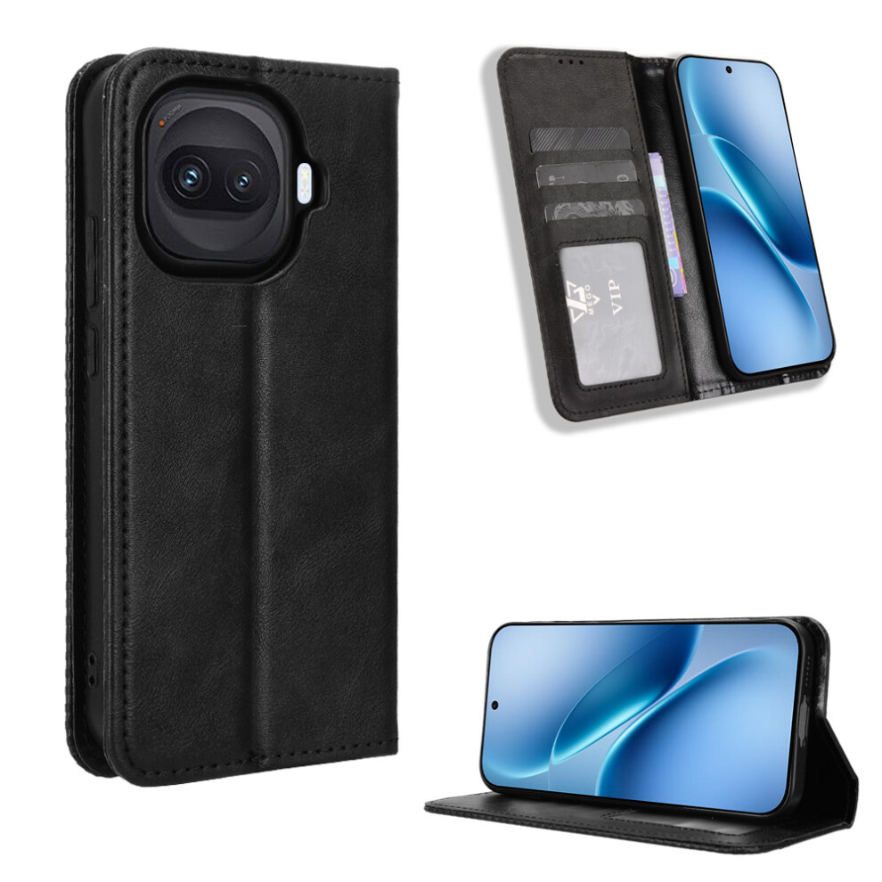 (Black) Phone Cover For Vivo Iqoo 15R / Vivo Iqoo Z11 Turbo 5G Leather Case Wallet Stand Retro Texture Phone Black 6914295962872
