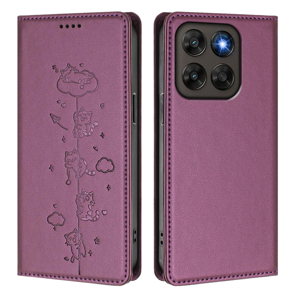 (Purple) Phone Cover For Motorola Moto G77 5G / Motorola Moto G67 5G Case Rfid Blocking Wallet Stand Imprinte Purple 6914298962275