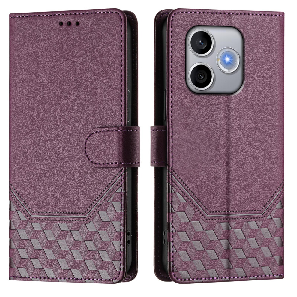 (Dark ) Phone Cover For Honor 600 Lite 5G Case Imprinted Honeycomb Rfid Blocking Leather Phone Cover With St Purple 6914293583482