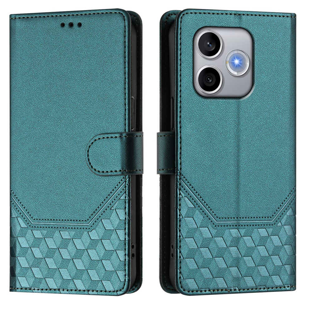 (Green) Phone Cover For Honor 600 Lite 5G Case Imprinted Honeycomb Rfid Blocking Leather Phone Cover With St Green 6914290269761