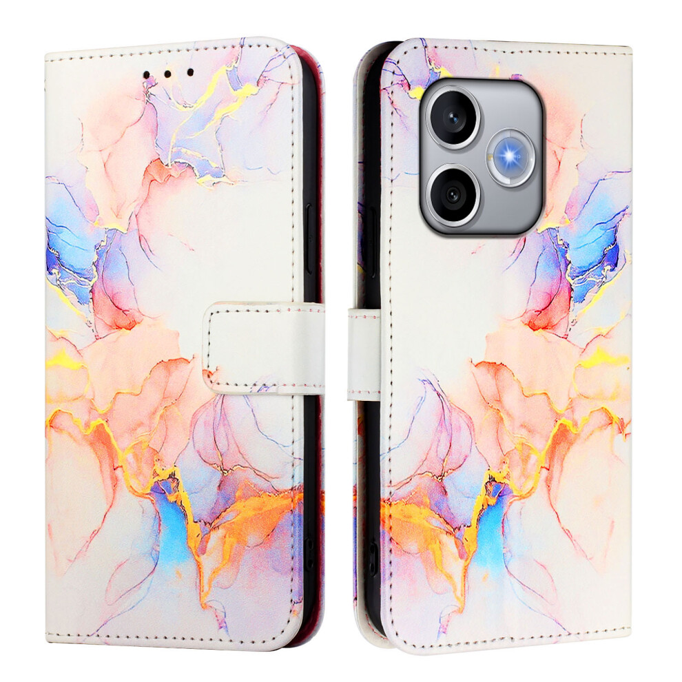 (Milky Way Marble Ls004) Phone Cover For Honor 600 Lite 5G Case With Strap Marble Pattern Leather Phone Cover Card Holder White 6914299937821