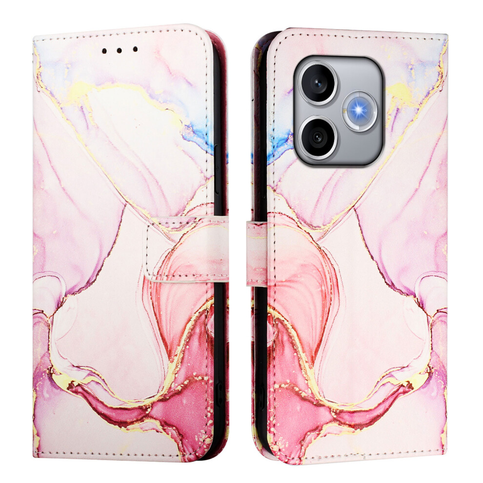 (Rose Ls005) Phone Cover For Honor 600 Lite 5G Case With Strap Marble Pattern Leather Phone Cover Card Holder Gold 6914299245681