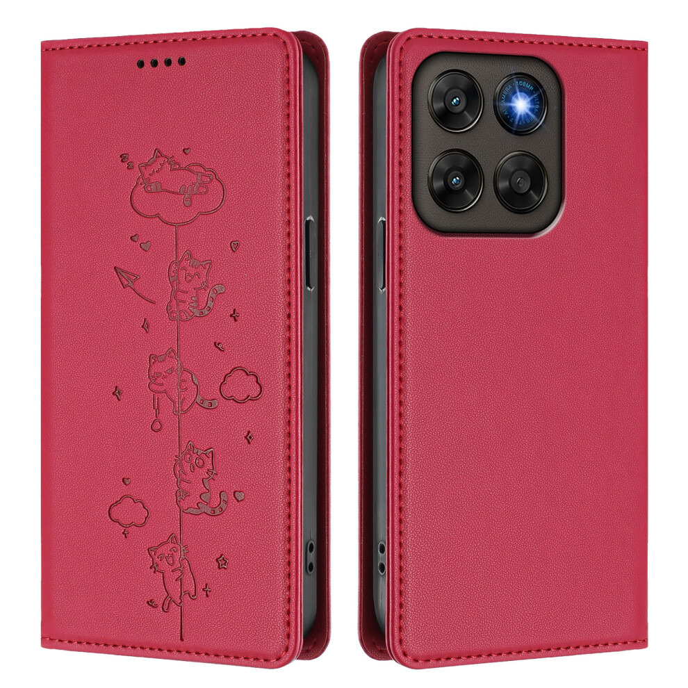 (Red) Phone Cover For Motorola Moto G77 5G / Motorola Moto G67 5G Case Rfid Blocking Wallet Stand Imprinte Red 6914293221056