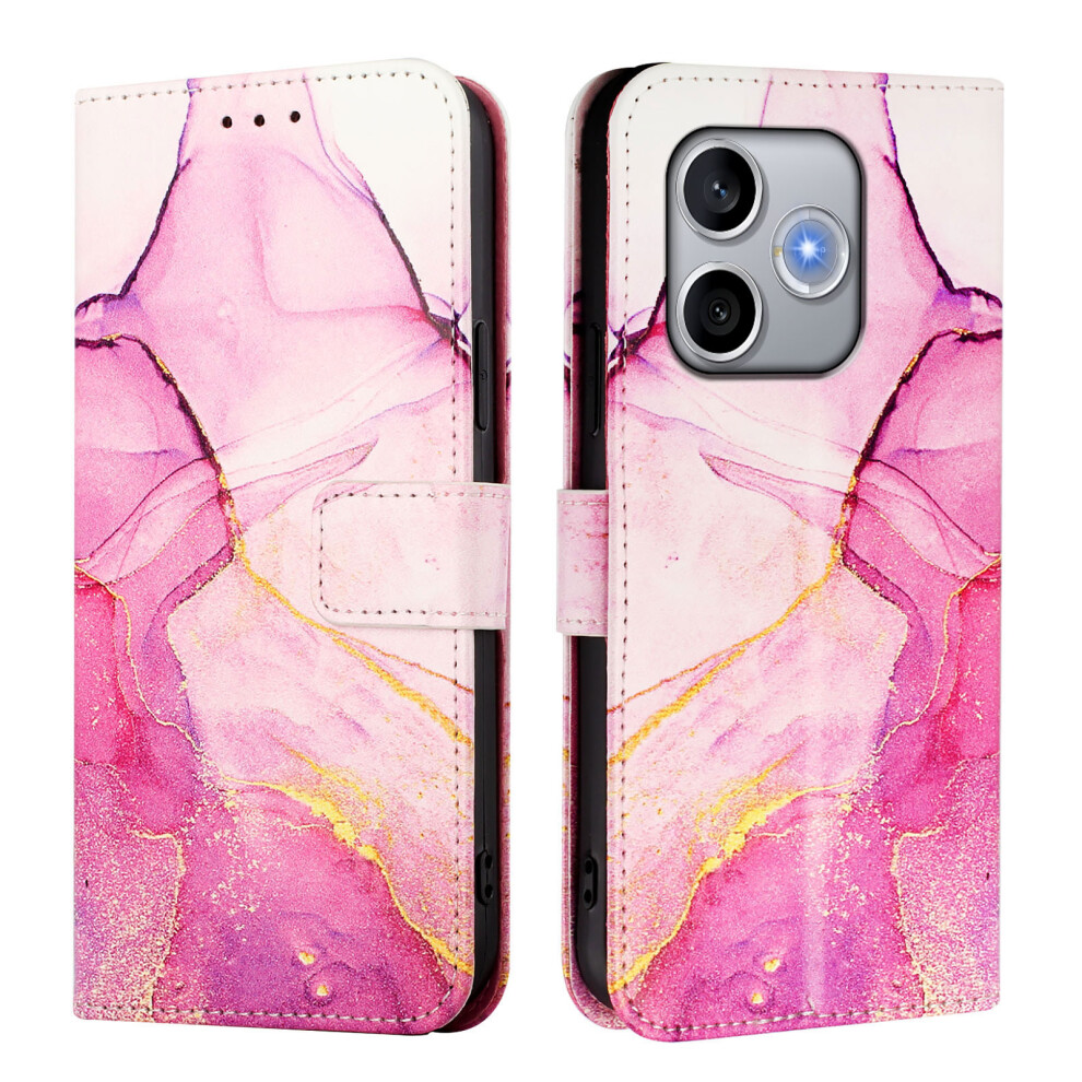 (Pink / Purple / Gold Ls001) Phone Cover For Honor 600 Lite 5G Case With Strap Marble Pattern Leather Phone Cover Card Holder Pink,Gold,Purple 6914295089623