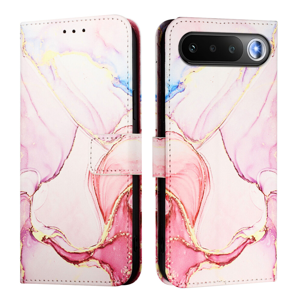 (Rose Ls005) Phone Cover For Realme 16 5G Case With Strap Marble Pattern Leather Phone Cover Card Holder Gold 6914293390141