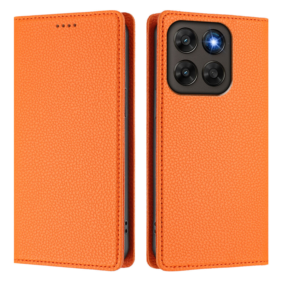(Orange) Phone Cover For Motorola Moto G77 5G / Motorola Moto G67 5G Wallet Case Rfid Blocking Litchi Texture Orange 6914294648302