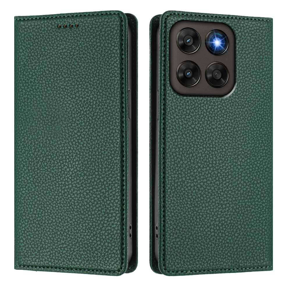 (Dark ) Phone Cover For Motorola Moto G77 5G / Motorola Moto G67 5G Wallet Case Rfid Blocking Litchi Texture Green 6914297500799