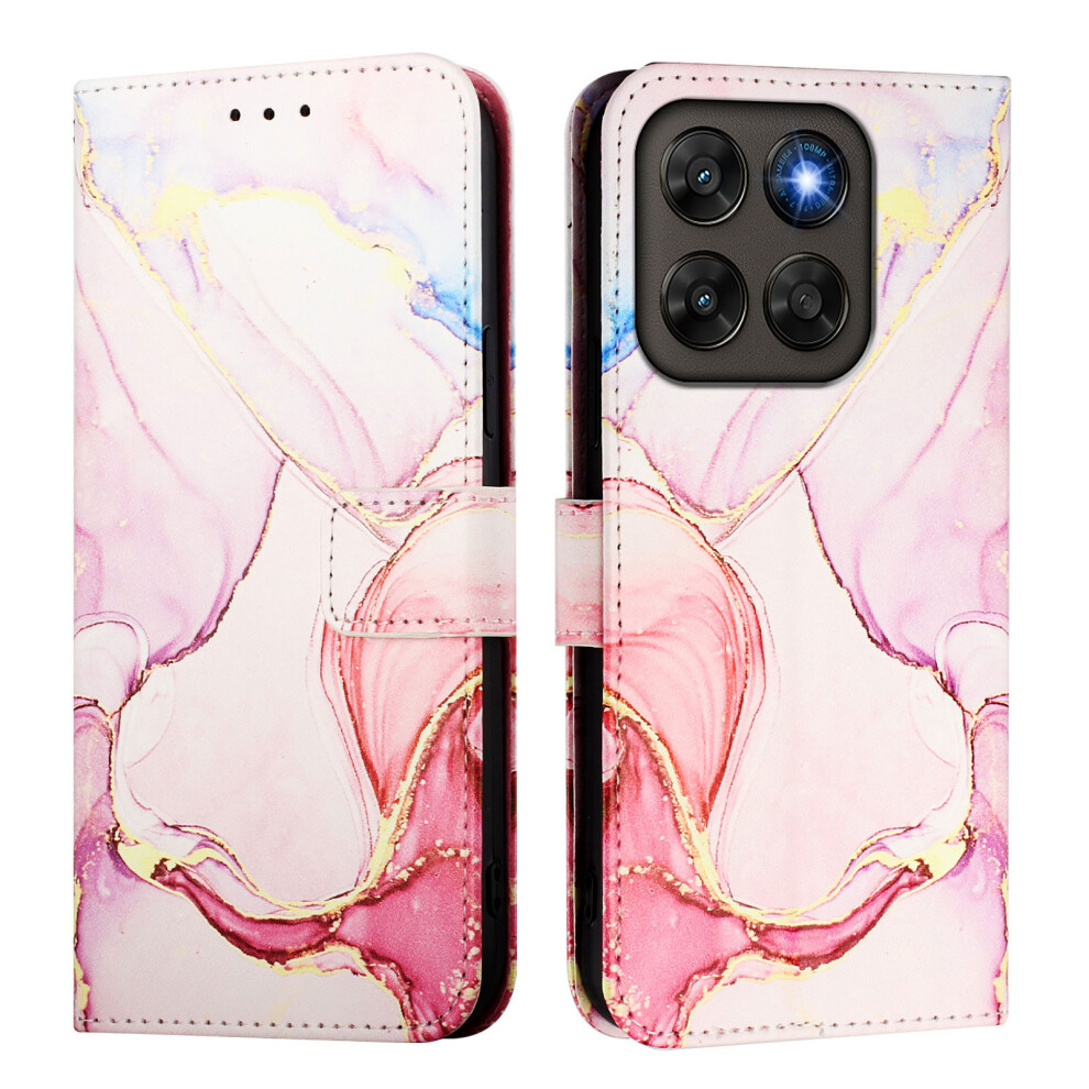 (Rose Ls005) Phone Cover For Motorola Moto G77 5G / Motorola Moto G67 5G Case With Strap Marble Pattern Leather P Gold 6914298551295