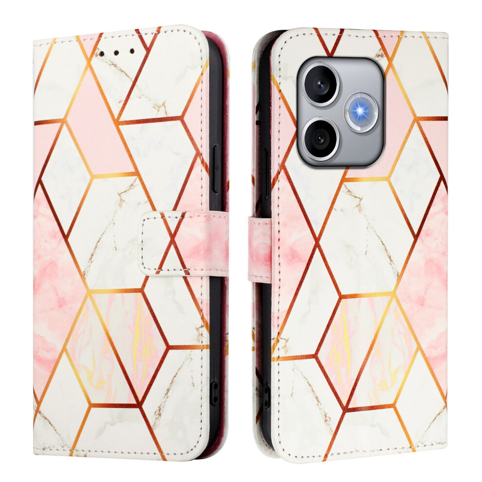 (Pink / White Ls002) Phone Cover For Honor 600 Lite 5G Case With Strap Marble Pattern Leather Phone Cover Card Holder Pink,White 6914292833731