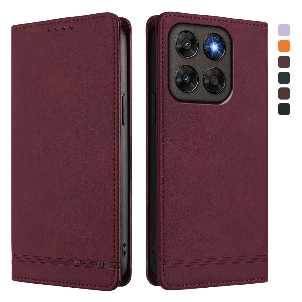 (Wine ) Phone Cover For Motorola Moto G77 5G / Motorola Moto G67 5G Case Rinacasis Rc23 Rfid Blocking Wallet Red 6914293008459