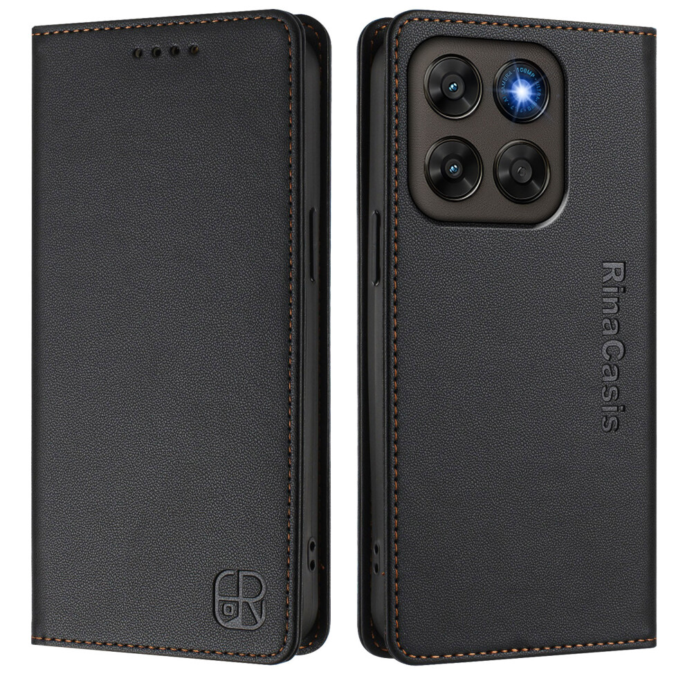 (Black) Phone Cover For Motorola Moto G77 5G / Motorola Moto G67 5G Rinacasis Rc01 Leather Case Phone Cover Black 6914290183777