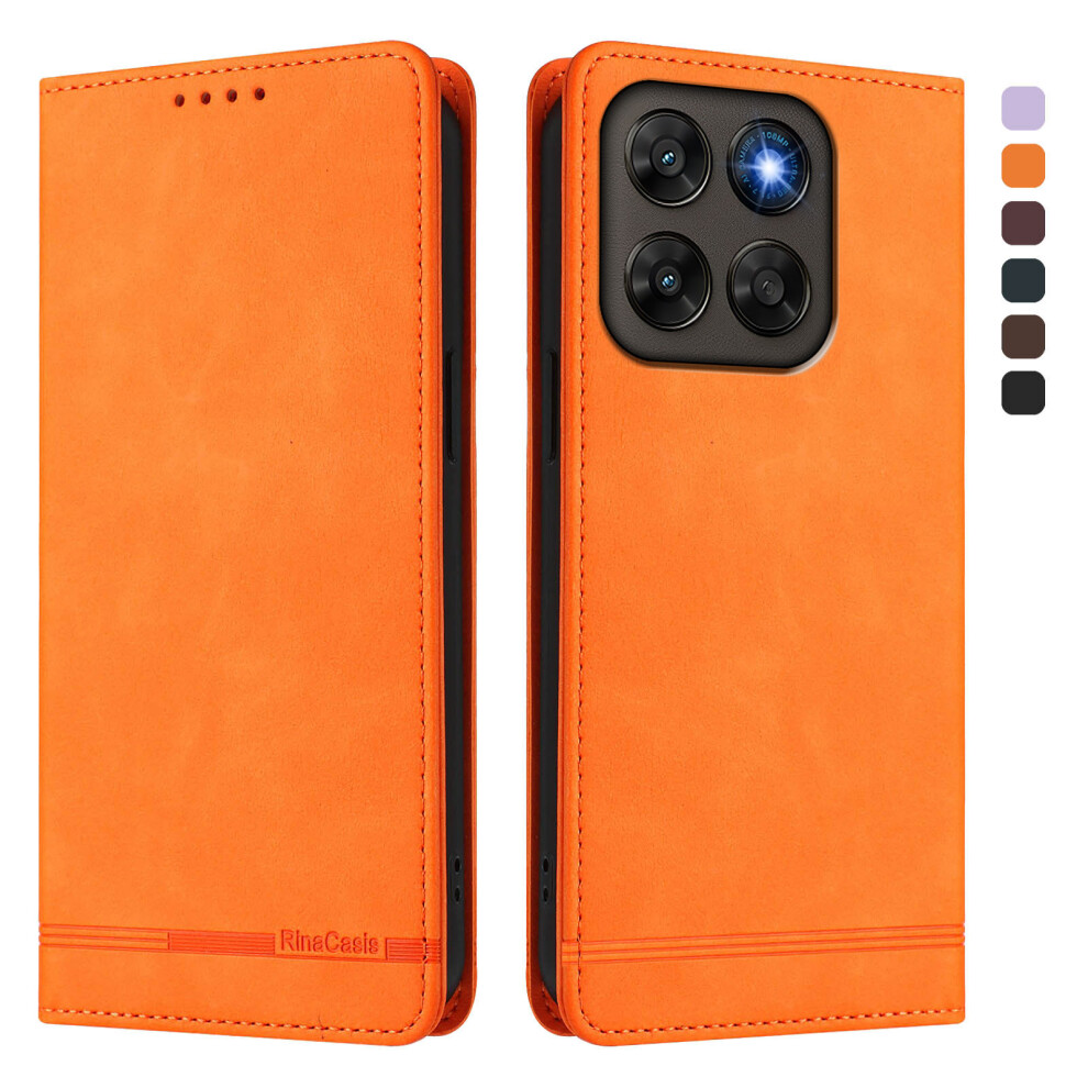 (Orange) Phone Cover For Motorola Moto G77 5G / Motorola Moto G67 5G Case Rinacasis Rc23 Rfid Blocking Wallet Orange 6914291372255