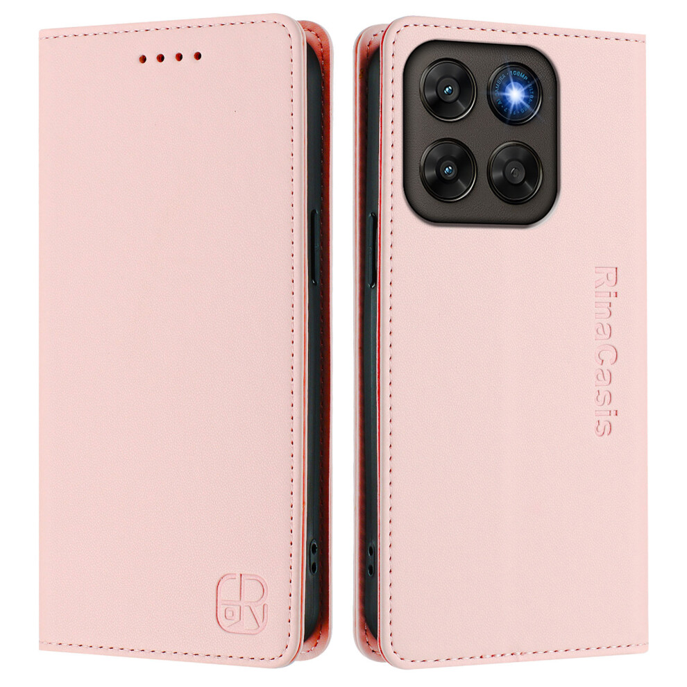 (Pink) Phone Cover For Motorola Moto G77 5G / Motorola Moto G67 5G Rinacasis Rc01 Leather Case Phone Cover Pink 6914292135620