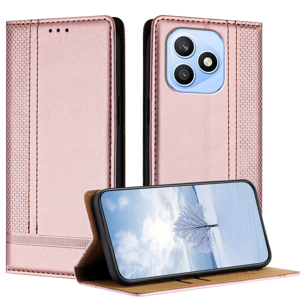 (Rose ) Phone Cover For Honor X8d 4G Case L-Shaped Grid Pattern Leather Stand Phone Cover With Card Slots Gold 6914291867362