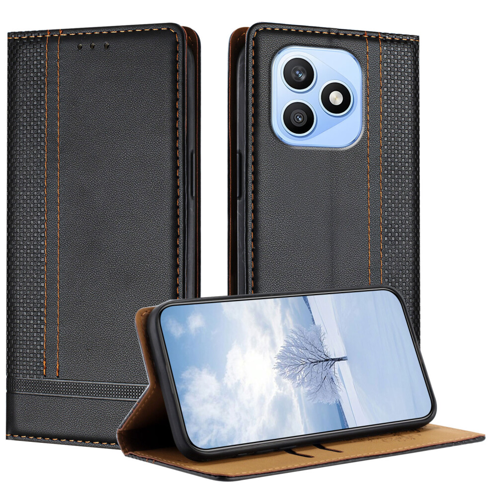 (Black) Phone Cover For Honor X8d 4G Case L-Shaped Grid Pattern Leather Stand Phone Cover With Card Slots Black 6914298036150