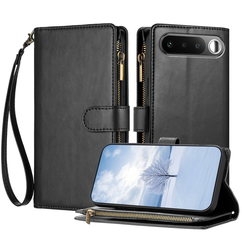 (Black) Phone Cover For Realme 16 5G Leather Case Zipper Wallet Stand Shockproof Phone Cover With Wrist Stra Black 6914293454362