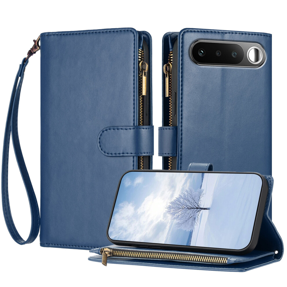 (Blue) Phone Cover For Realme 16 5G Leather Case Zipper Wallet Stand Shockproof Phone Cover With Wrist Stra Blue 6914297350820