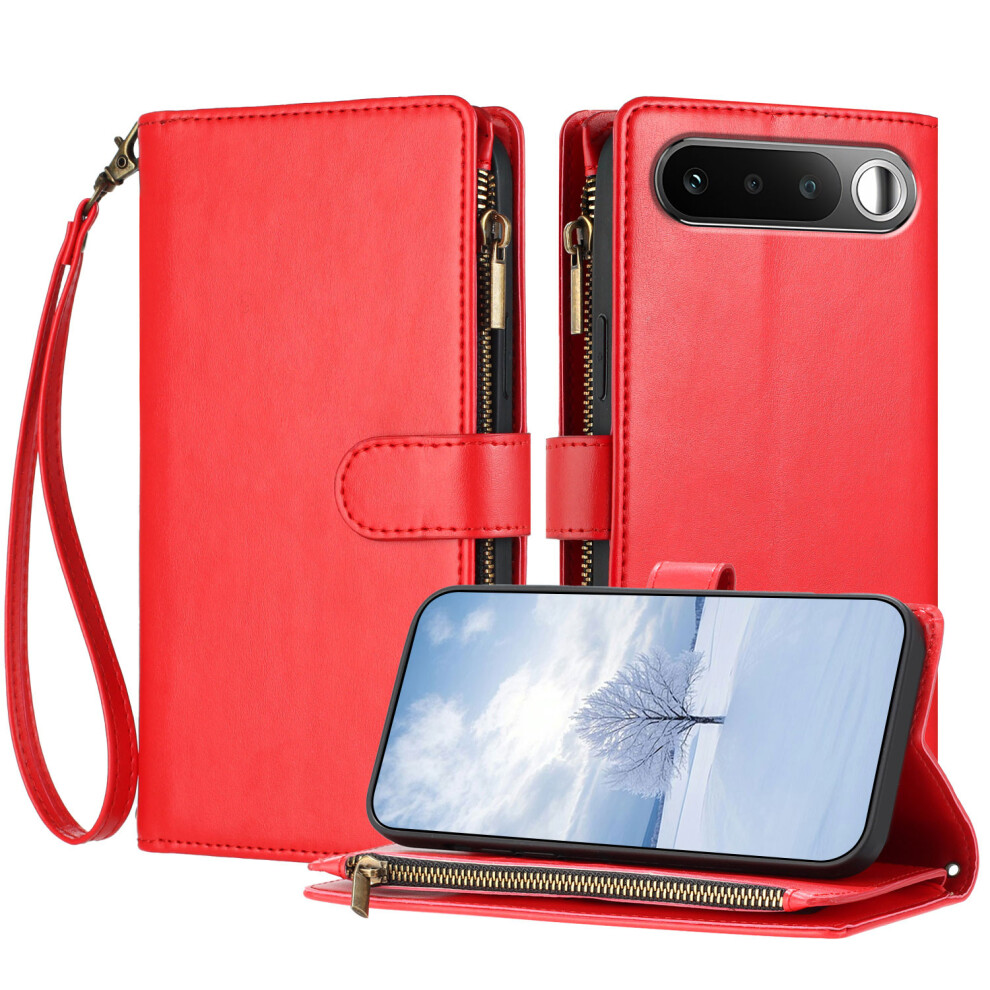 (Red) Phone Cover For Realme 16 5G Leather Case Zipper Wallet Stand Shockproof Phone Cover With Wrist Stra Red 6914290828609