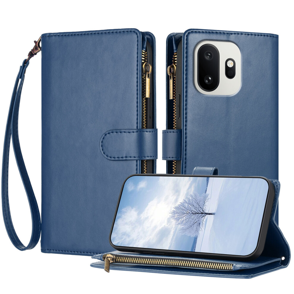 (Blue) Phone Cover For Oneplus 15T 5G Leather Case Zipper Wallet Stand Shockproof Phone Cover With Wrist St Blue 6914292257063