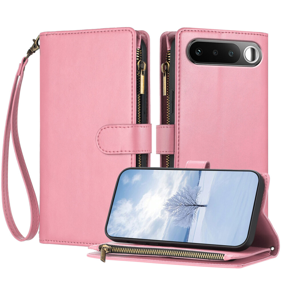 (Pink) Phone Cover For Realme 16 5G Leather Case Zipper Wallet Stand Shockproof Phone Cover With Wrist Stra Pink 6914299192404