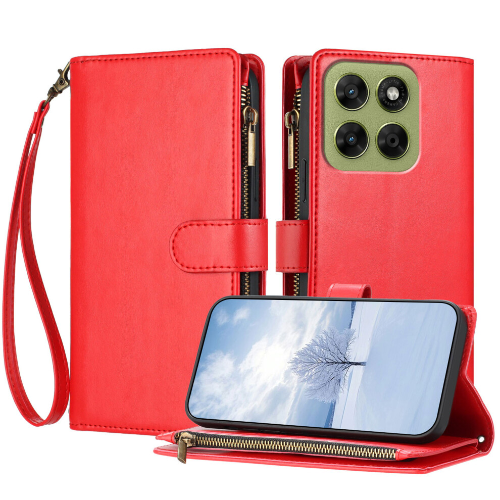 (Red) Phone Cover For Motorola Moto G87 5G / G67 5G / G77 5G Leather Case Zipper Wallet Stand Shockproof P Red 6914296657852
