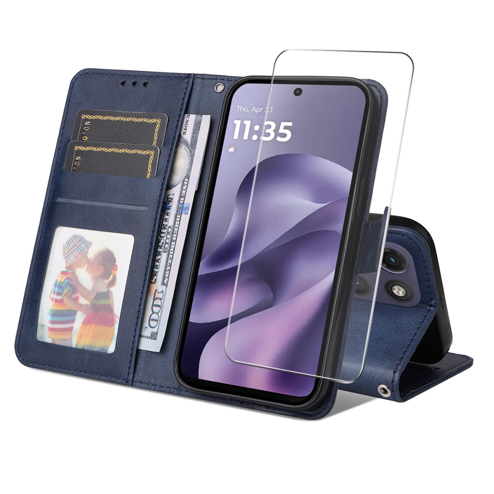 (Blue) Phone Cover For Motorola Moto G77 5G / Motorola Moto G67 5G Pu Leather Wallet Case Phone Stand Cover Blue 6914298462058