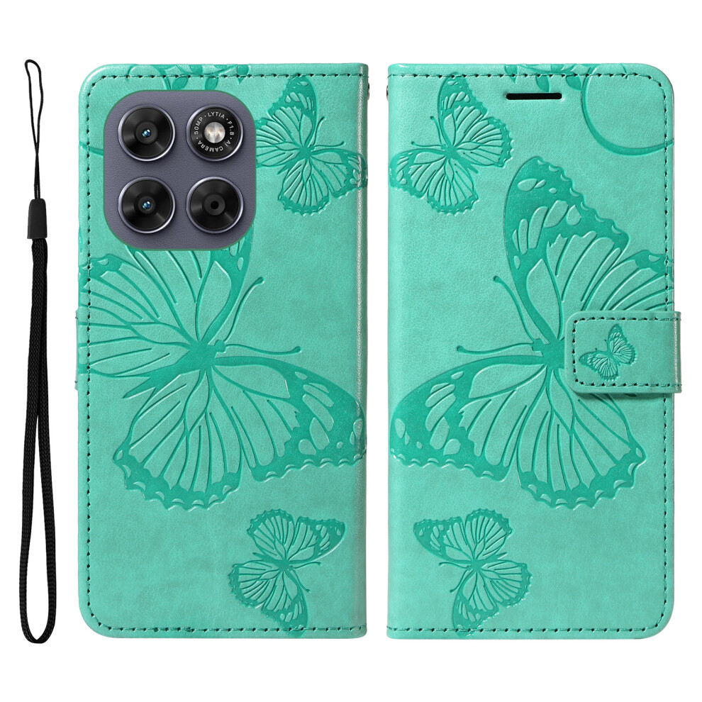 (Green) Phone Cover For Motorola Moto G77 5G / Motorola Moto G67 5G Wallet Case Floral Butterfly Imprinted L Green 6914290842223