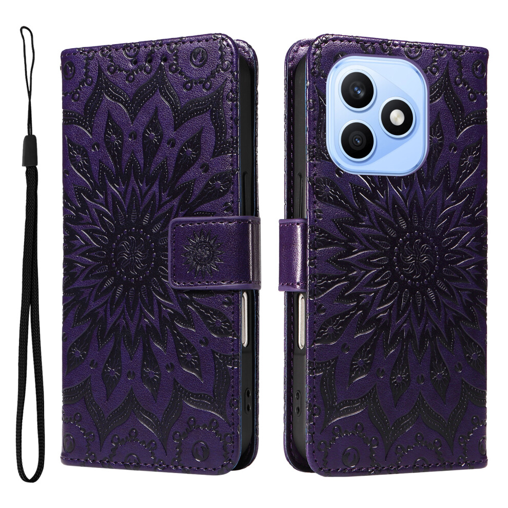 (Purple) Phone Cover For Honor X8d 4G Leather Wallet Case Sunflower Imprinted Phone Cover Purple 6914295573559