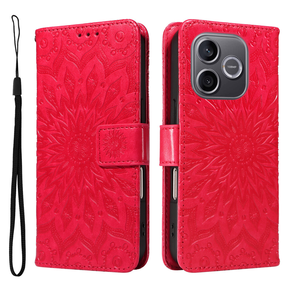 (Red) Phone Cover For Honor 600 Lite 5G Leather Wallet Case Sunflower Imprinted Phone Cover Red 6914297110639