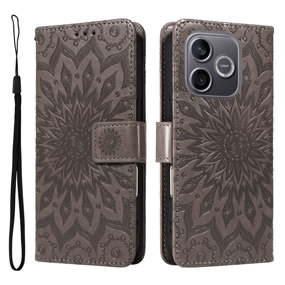 (Grey) Phone Cover For Honor 600 Lite 5G Leather Wallet Case Sunflower Imprinted Phone Cover Grey 6914291286736