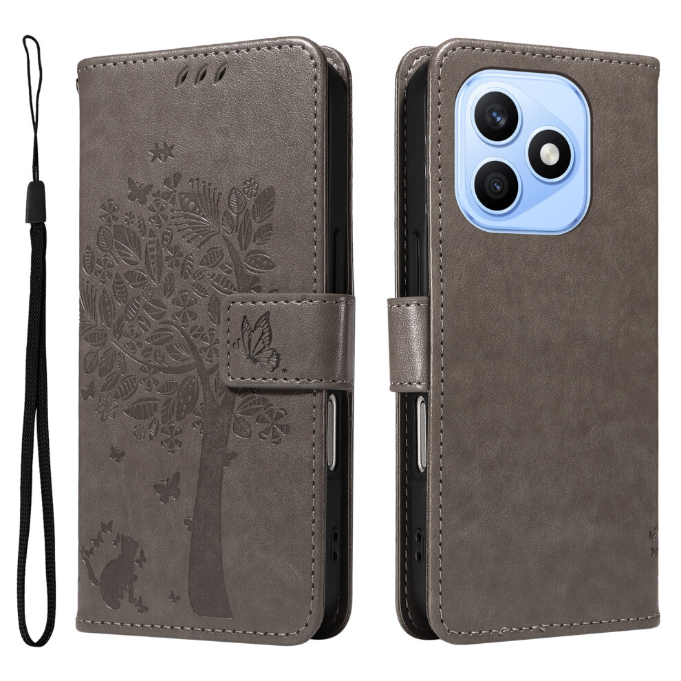 (Grey) Phone Cover For Honor X8d 4G Phone Case With Stand Cat Tree Pattern Leather Wallet Mobile Cover Grey 6914297873404