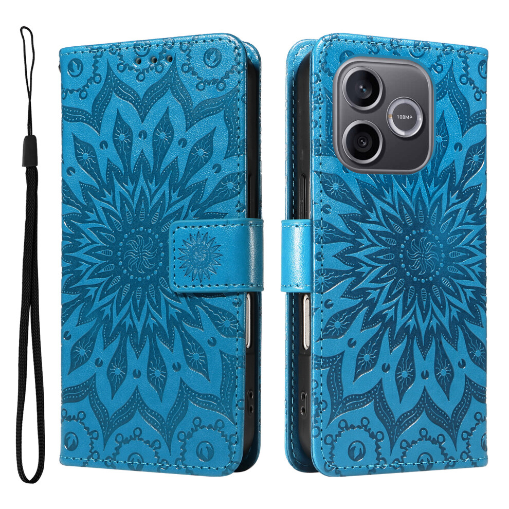 (Blue) Phone Cover For Honor 600 Lite 5G Leather Wallet Case Sunflower Imprinted Phone Cover Blue 6914293375650