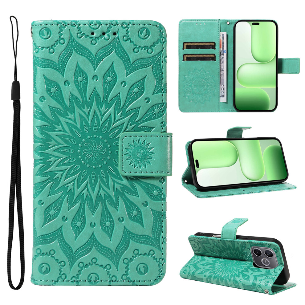 (Green) Phone Cover For Honor 600 Lite 5G Leather Wallet Case Sunflower Imprinted Phone Cover Green 6914293794987