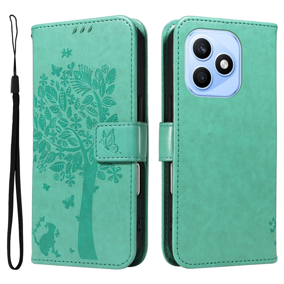 (Green) Phone Cover For Honor X8d 4G Phone Case With Stand Cat Tree Pattern Leather Wallet Mobile Cover Green 6914295365154