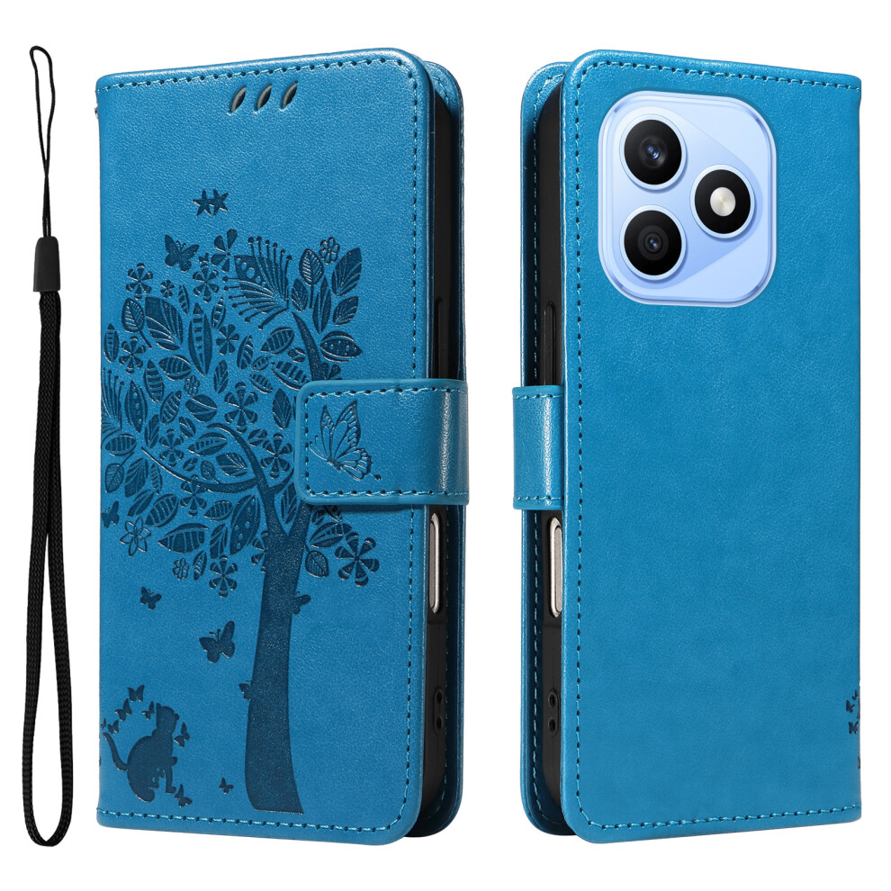 (Blue) Phone Cover For Honor X8d 4G Phone Case With Stand Cat Tree Pattern Leather Wallet Mobile Cover Blue 6914291777104