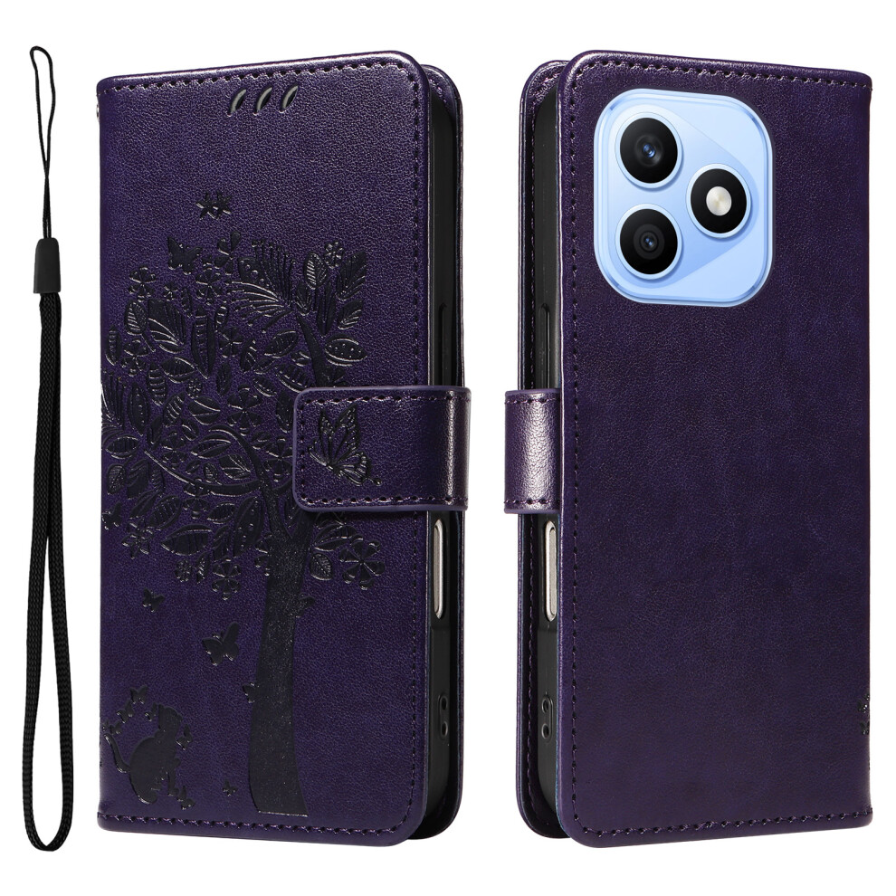 (Purple) Phone Cover For Honor X8d 4G Phone Case With Stand Cat Tree Pattern Leather Wallet Mobile Cover Purple 6914299825258